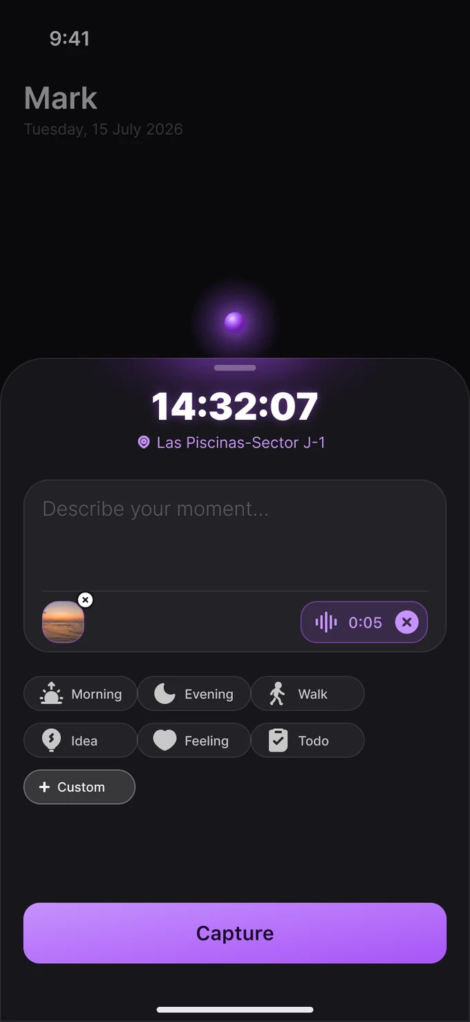 Add a note, a voice memo, a photo, and tags to a moment